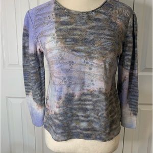 Barbara Who? SzMed cotton blend pattern 3/4 sleeve with split cuff blue/tan/gray